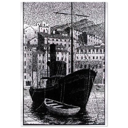 TUGBOAT OLD HARBOR OF BASTIA JANUARY 1934 1934 - MC Escher Brushed Aluminum Print - 70x100 cm / 28x40 inches | MC Escher Aluminum Print | MC Escher Prints