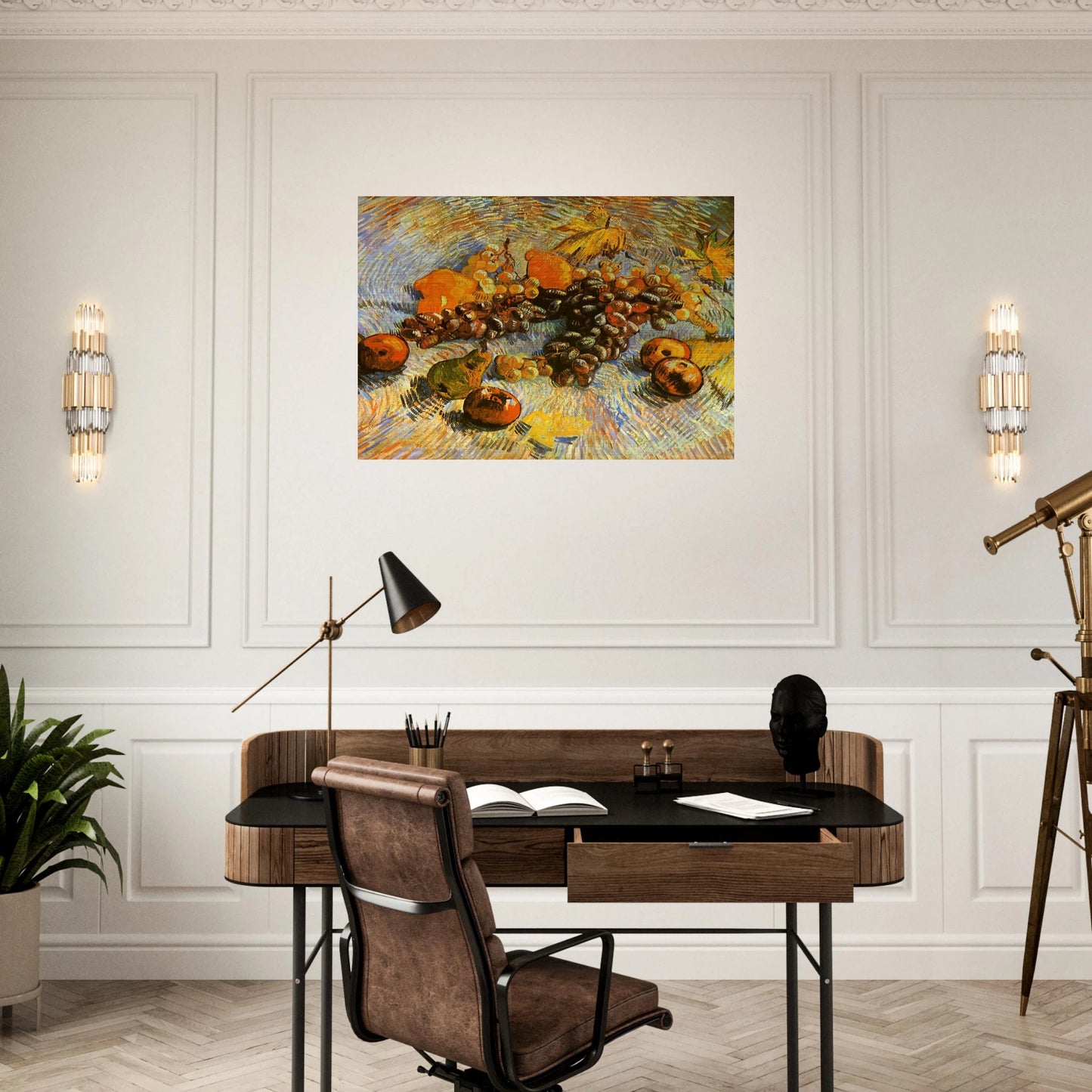 Still Life with Apples, Pears, Lemons and Grapes - Vincent van Gogh Brushed Aluminum Print - 70x100 cm / 28x40 inches | Vincent van Gogh Aluminum Print | Vincent van Gogh Prints