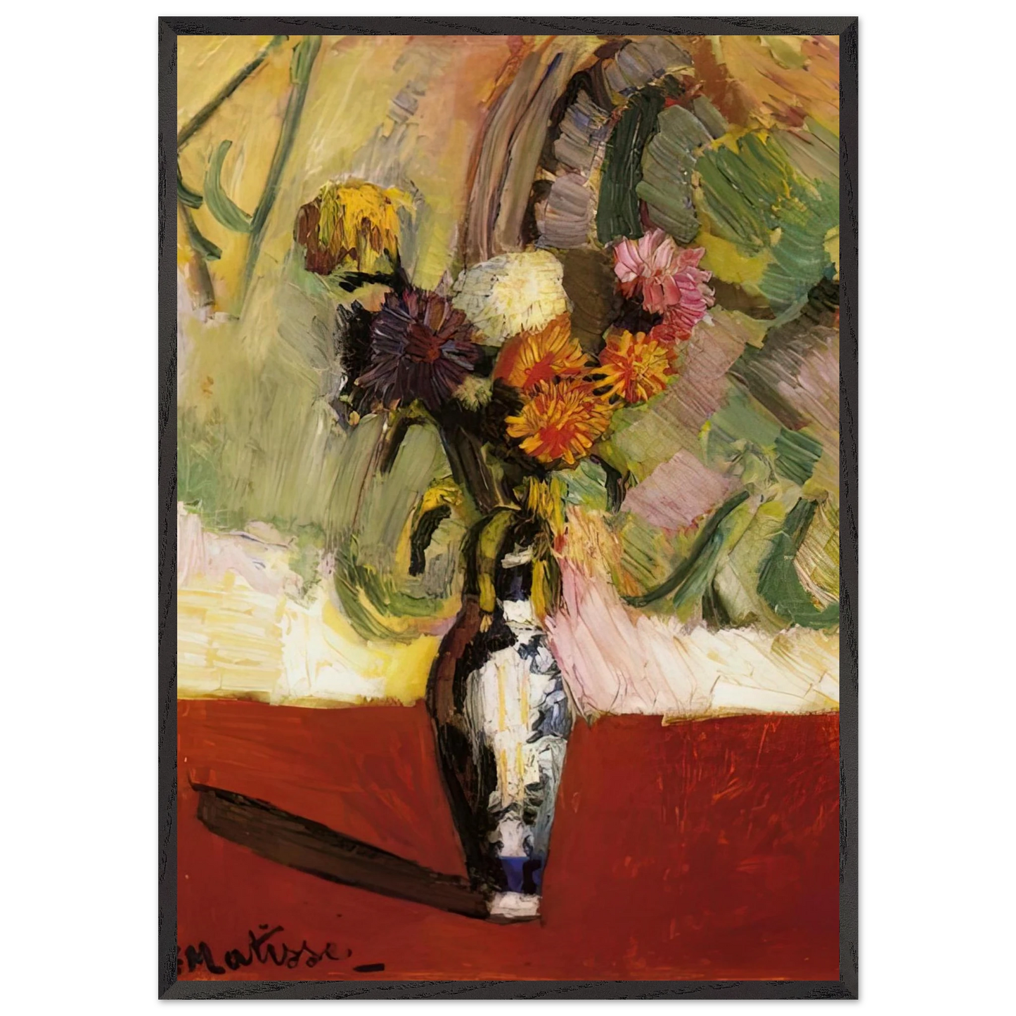 CHRYSANTHEMUMS IN A CHINESE VASE 1902 - Henri Matisse 70x100 cm / 28x40 inches Framed Art Print – Black Wooden Frame