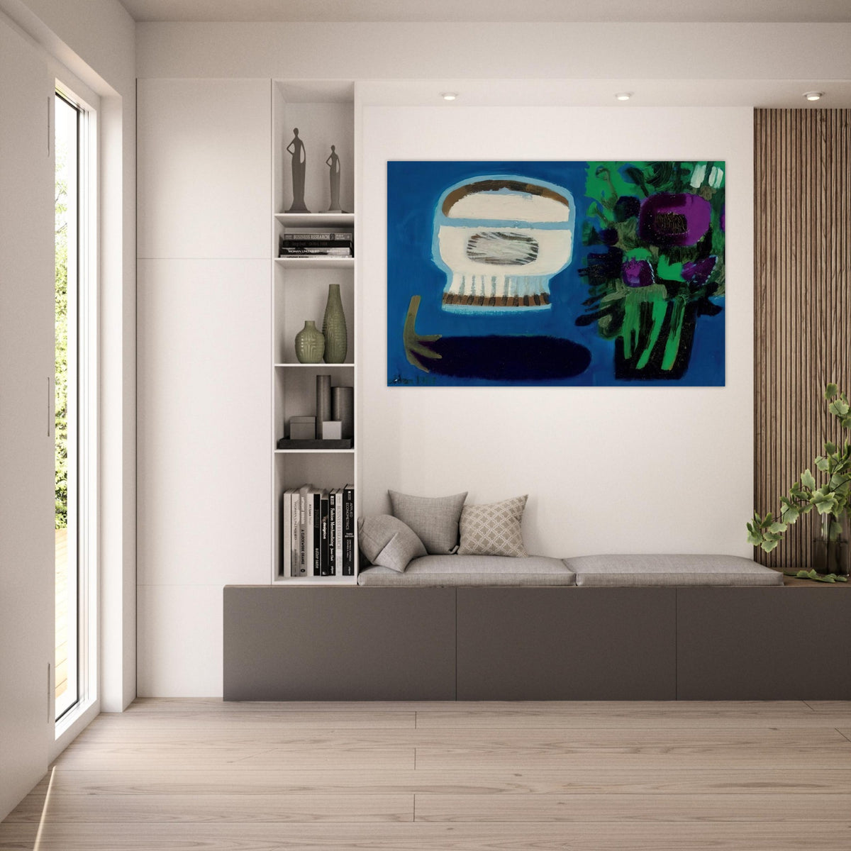 Aubergine and flowers - 1968 - Mary Fedden Art Prints - 100x150 cm / 40x60″ inches | Mary Fedden Poster | Mary Fedden Prints