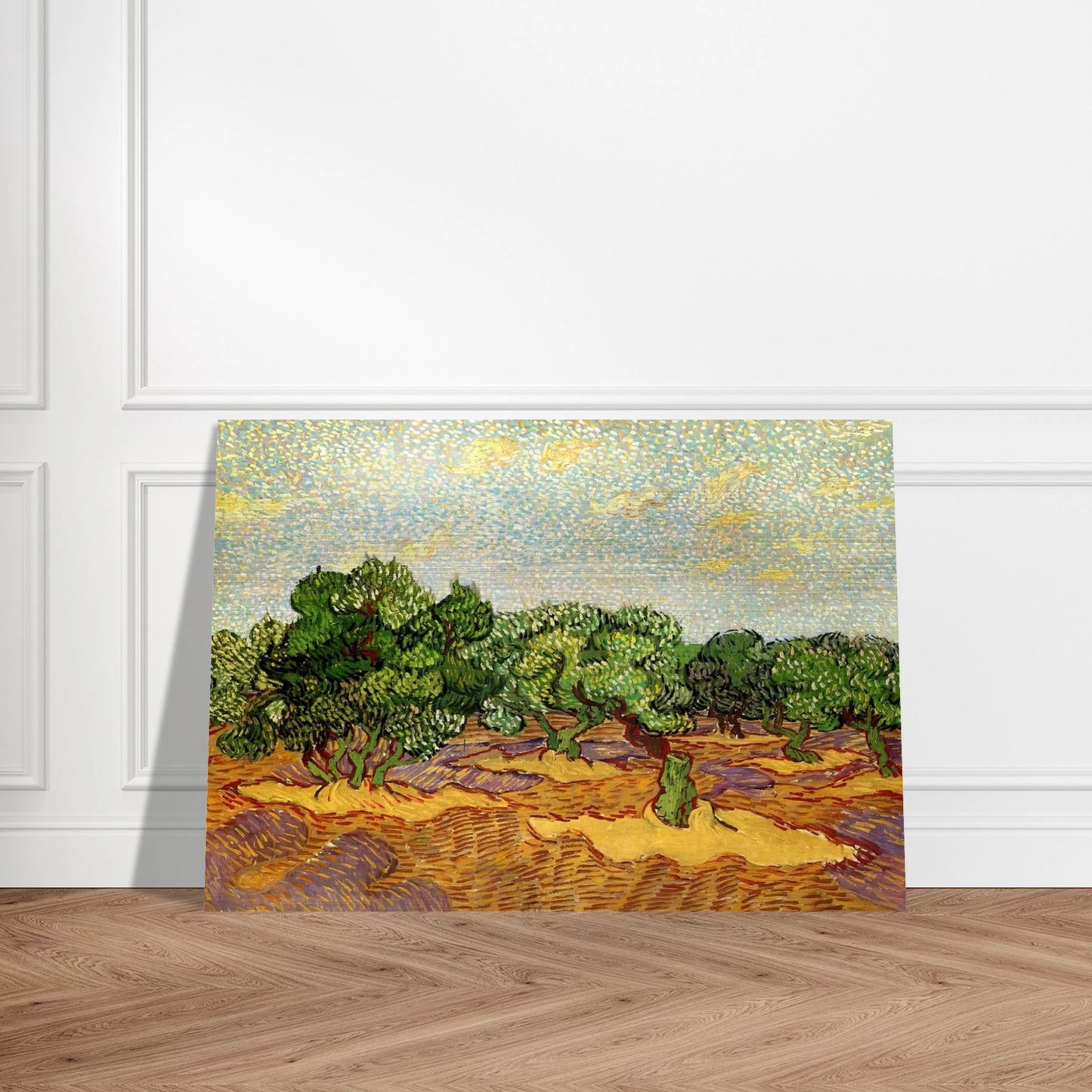 Olive Grove - Pale Blue Sky - Vincent van Gogh Brushed Aluminum Print - 70x100 cm / 28x40 inches | Vincent van Gogh Aluminum Print | Vincent van Gogh Prints
