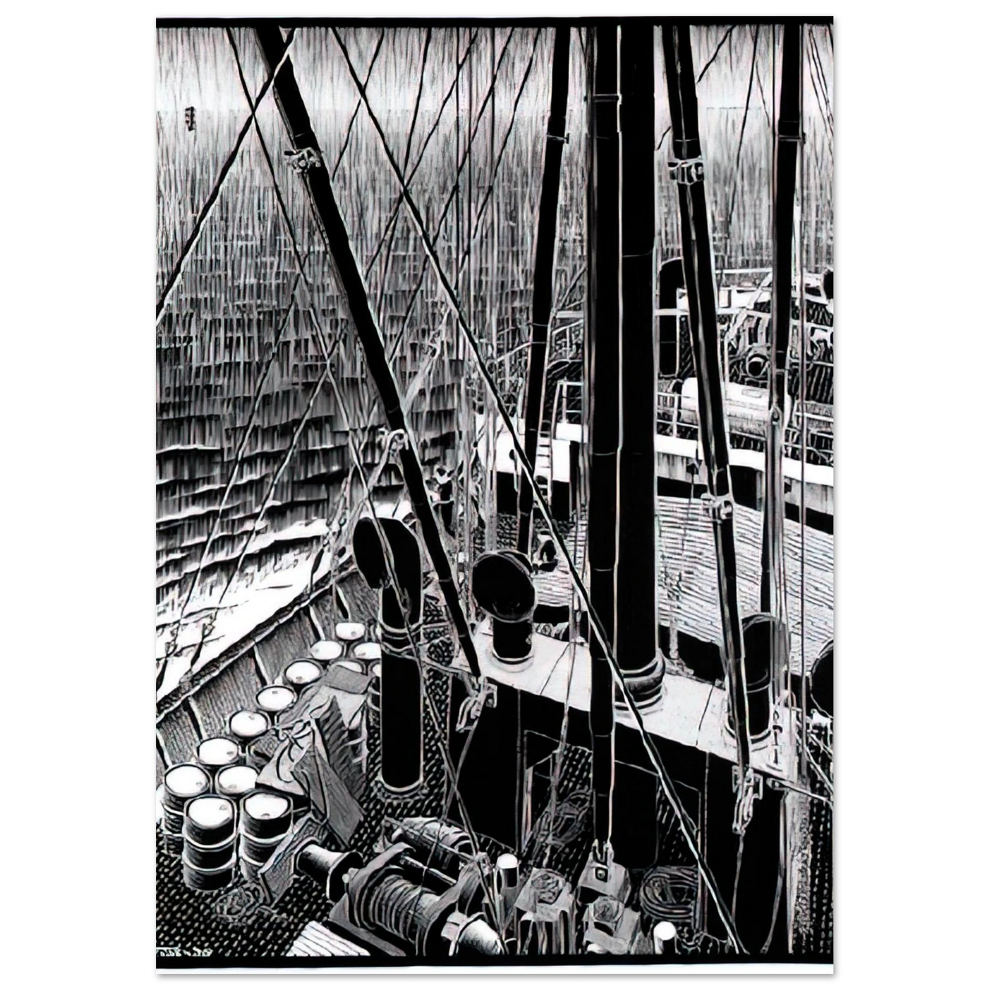 MC Escher - FREIGHTER SEPTEMBER 1936 1936 Wall Art - 21x29.7 cm / 8x12" - Premium Wooden Framed Poster With Fine Art Paper-canvas - White frame