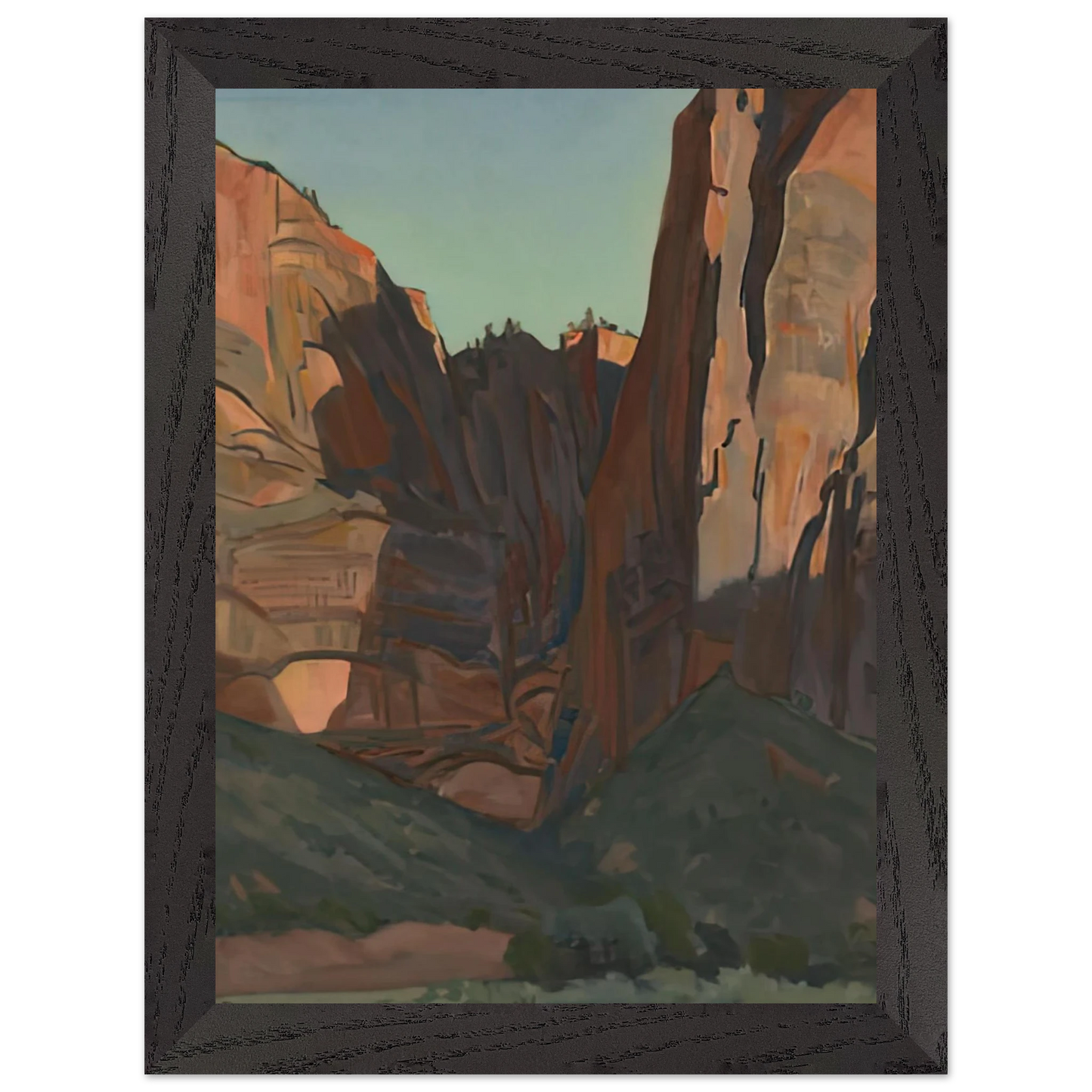 Maynard Dixon - NOTCH IN THE WALL ZION NATIONAL PARK AUGUST 1933 1933 Wall art - 15x20 cm / 6x8 inches - Premium Wooden Framed Poster With Fine Art Paper-canvas - Black frame
