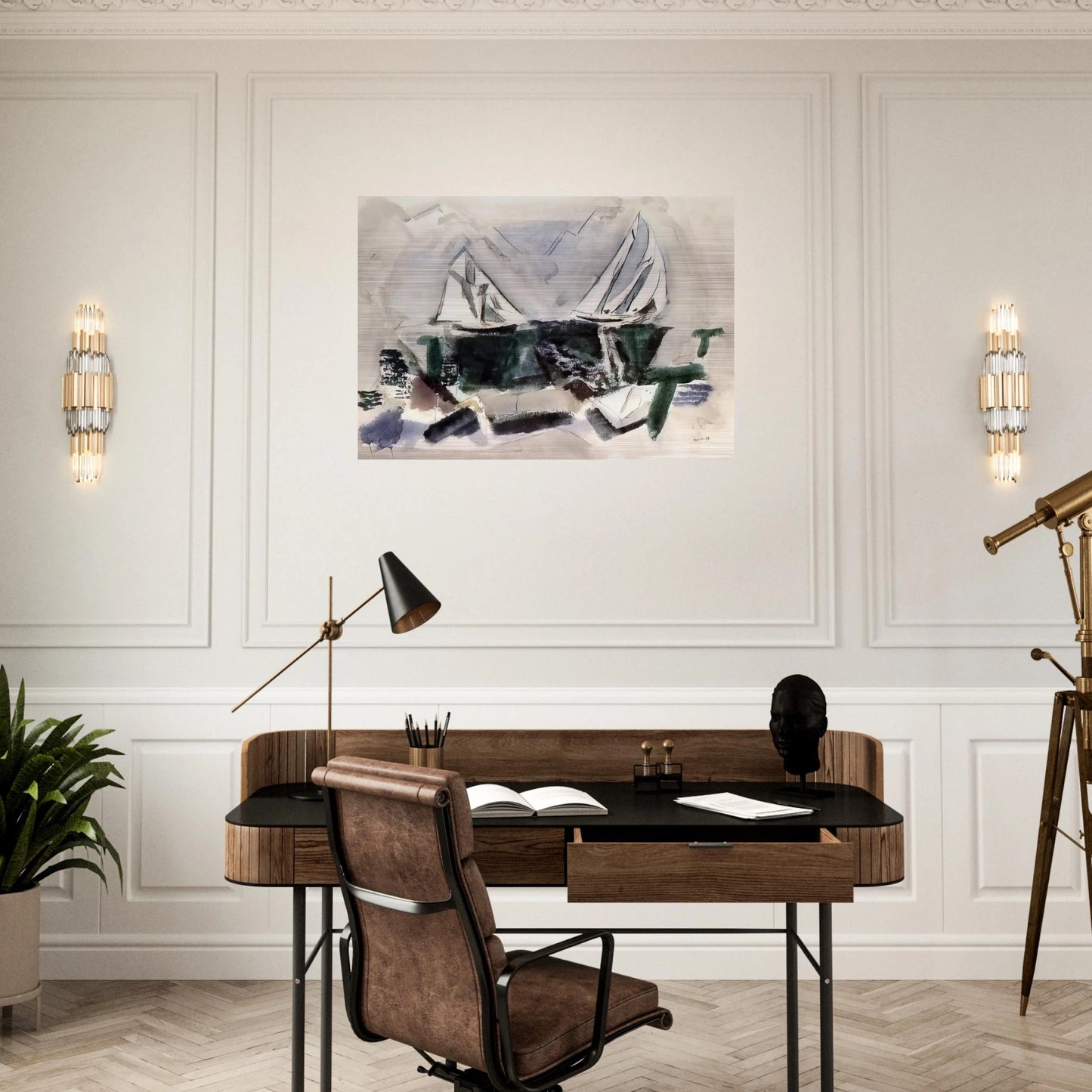Schooner Yachts, Deer Isle, Maine - 1928 - John Marin Brushed Aluminum Print - 70x100 cm / 28x40 inches | John Marin Aluminum Print | John Marin Prints