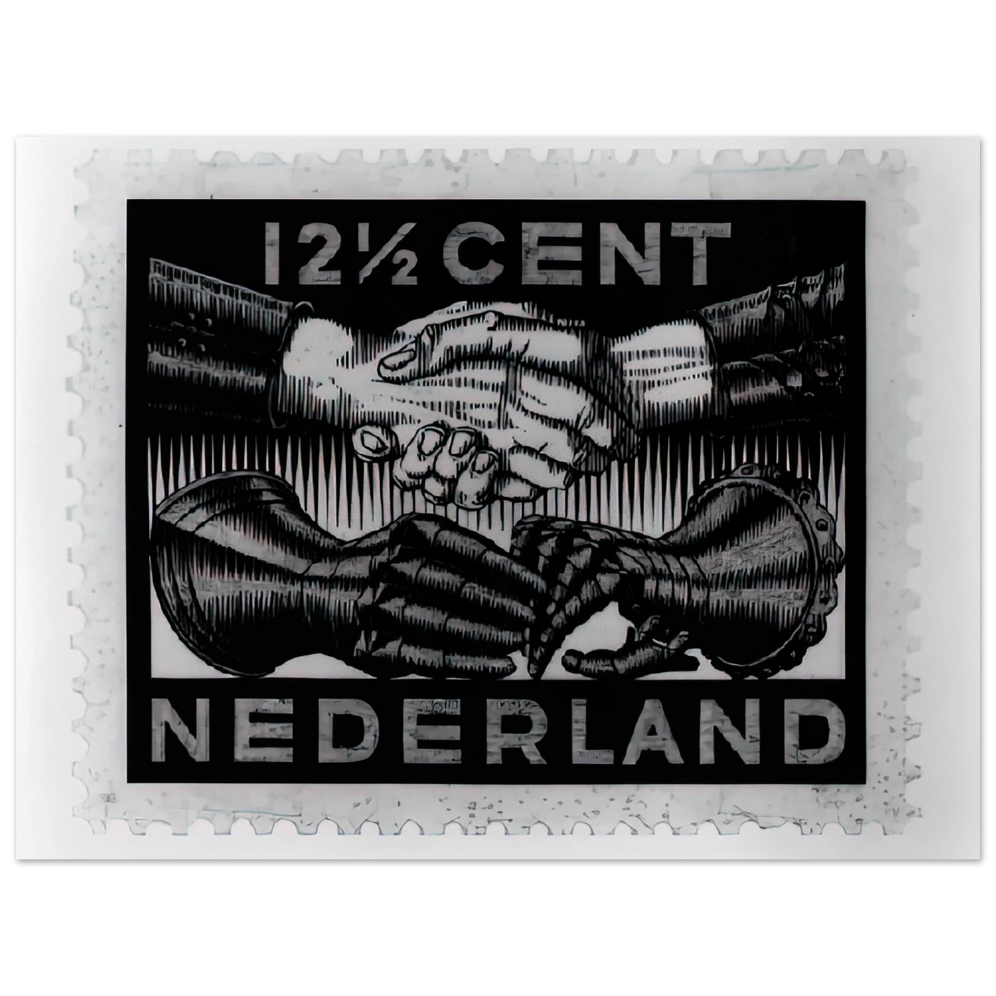MC Escher - DESIGN FOR DUTCH PEASE POSTAGE STAMP MARCH 1932 1932 Wall Art - 21x29.7 cm / 8x12" - Premium Wooden Framed Poster With Fine Art Paper - Black frame