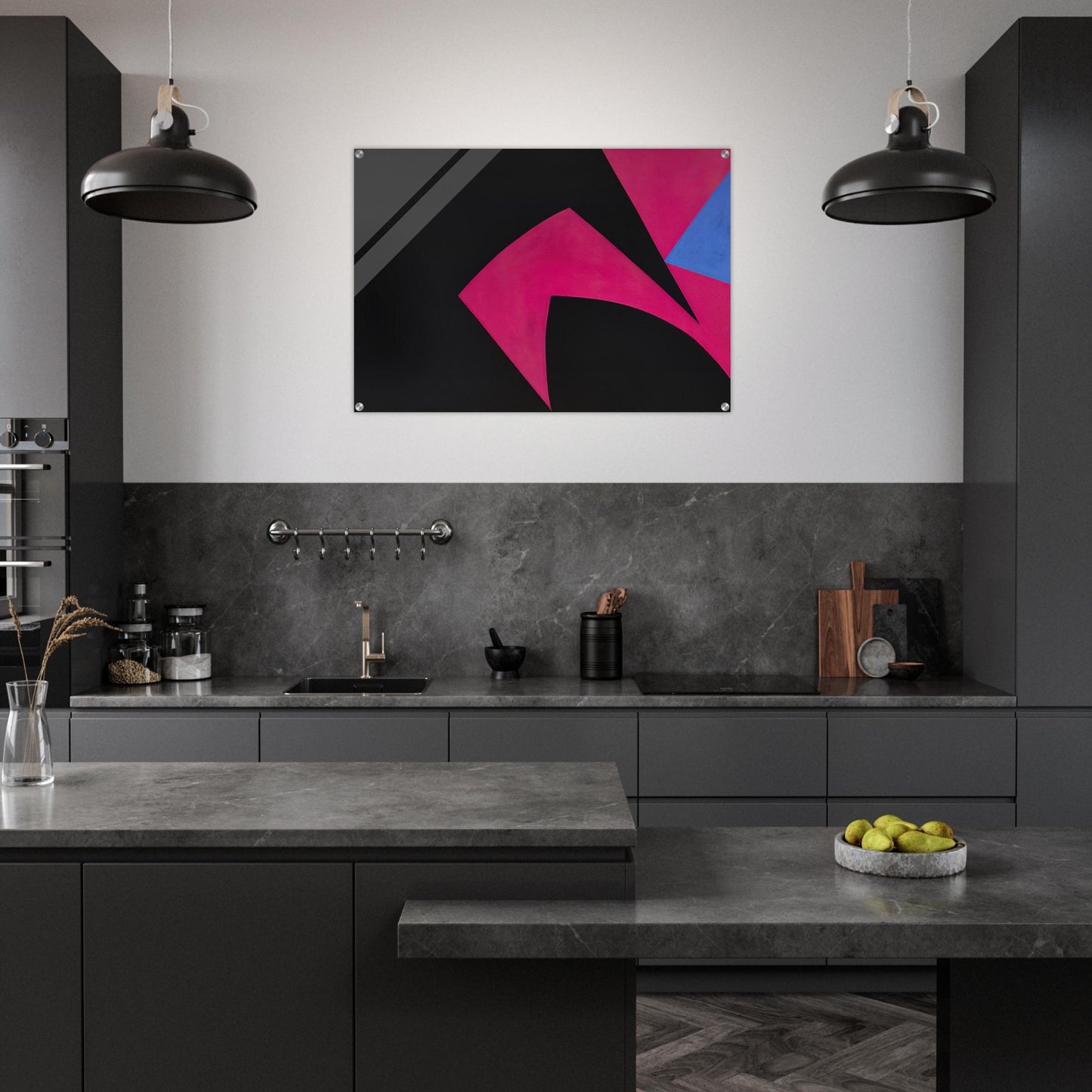 Magical Space Forms Black, Fuchsia - 1951 - Lorser Feitelson Acrylic Print - 70x100 cm / 28x40″ inches