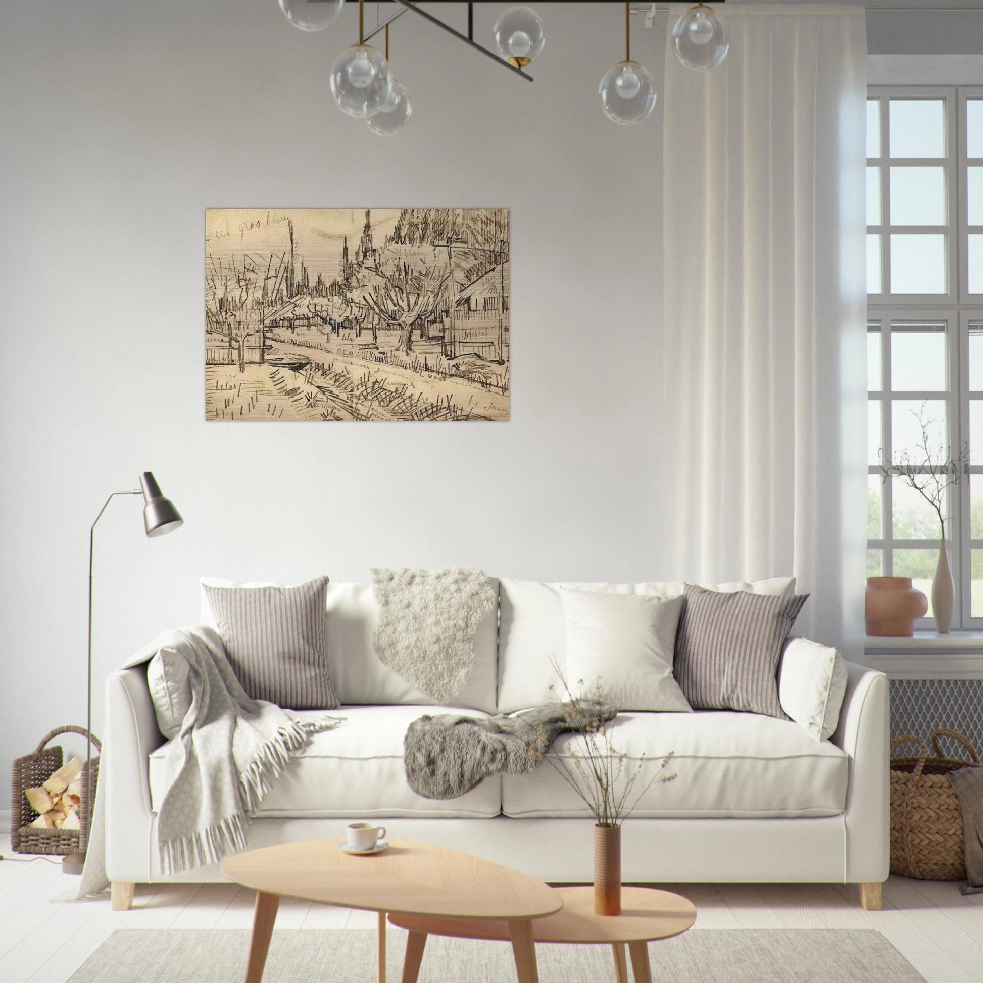 Orchard Surrounded by Cypresses - Vincent van Gogh Brushed Aluminum Print - 70x100 cm / 28x40 inches | Vincent van Gogh Aluminum Print | Vincent van Gogh Prints