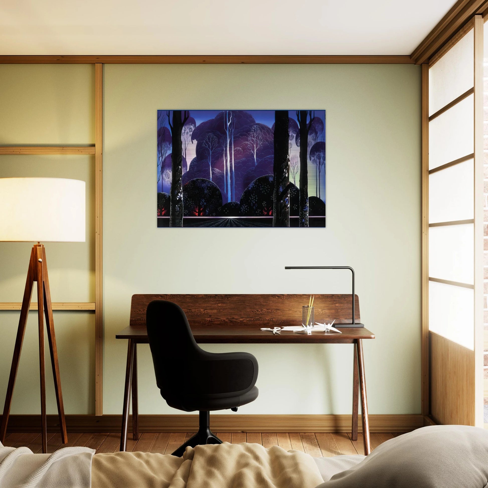 Purple Sunrise - Eyvind Earle Brushed Aluminum Print - 70x100 cm / 28x40 inches | Eyvind Earle Aluminum Print | Eyvind Earle Prints