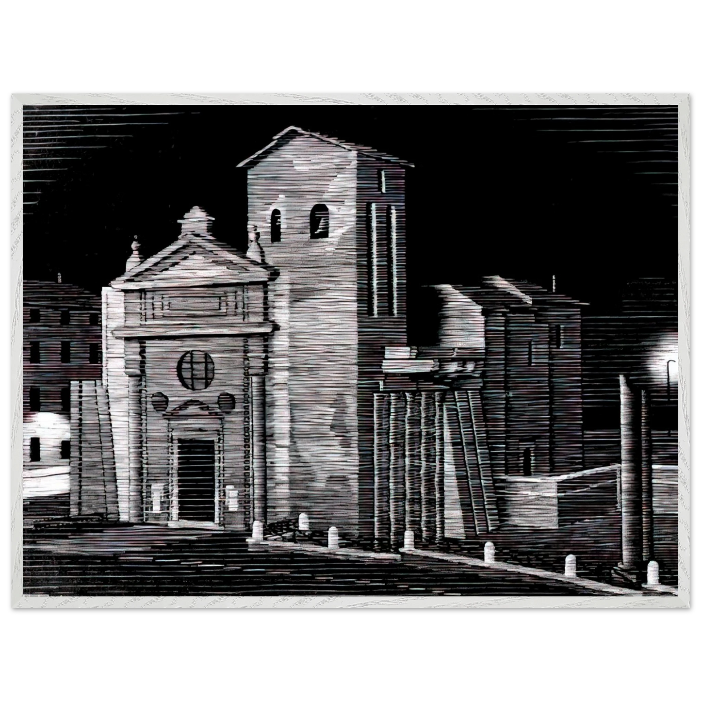 MC Escher - NOCTURNAL ROME Wall Art - 30x40 cm / 12x16 inches - Premium Wooden Framed Poster With Fine Art Paper-canvas - Black frame