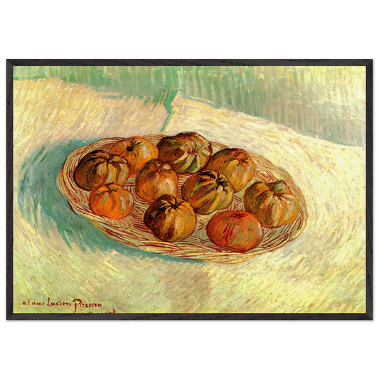 Still Life with Basket of Apples to Lucien Pissarro - Vincent van Gogh 70x100 cm / 28x40 inches Framed Art Print – Black Wooden Frame