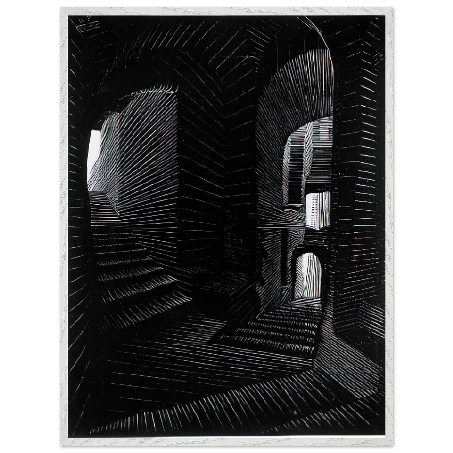 MC Escher - COVERED ALLEY IN ATRANI Wall Art - 21x29.7 cm / 8x12" - Premium Wooden Framed Poster With Fine Art Paper-canvas - Wood frame
