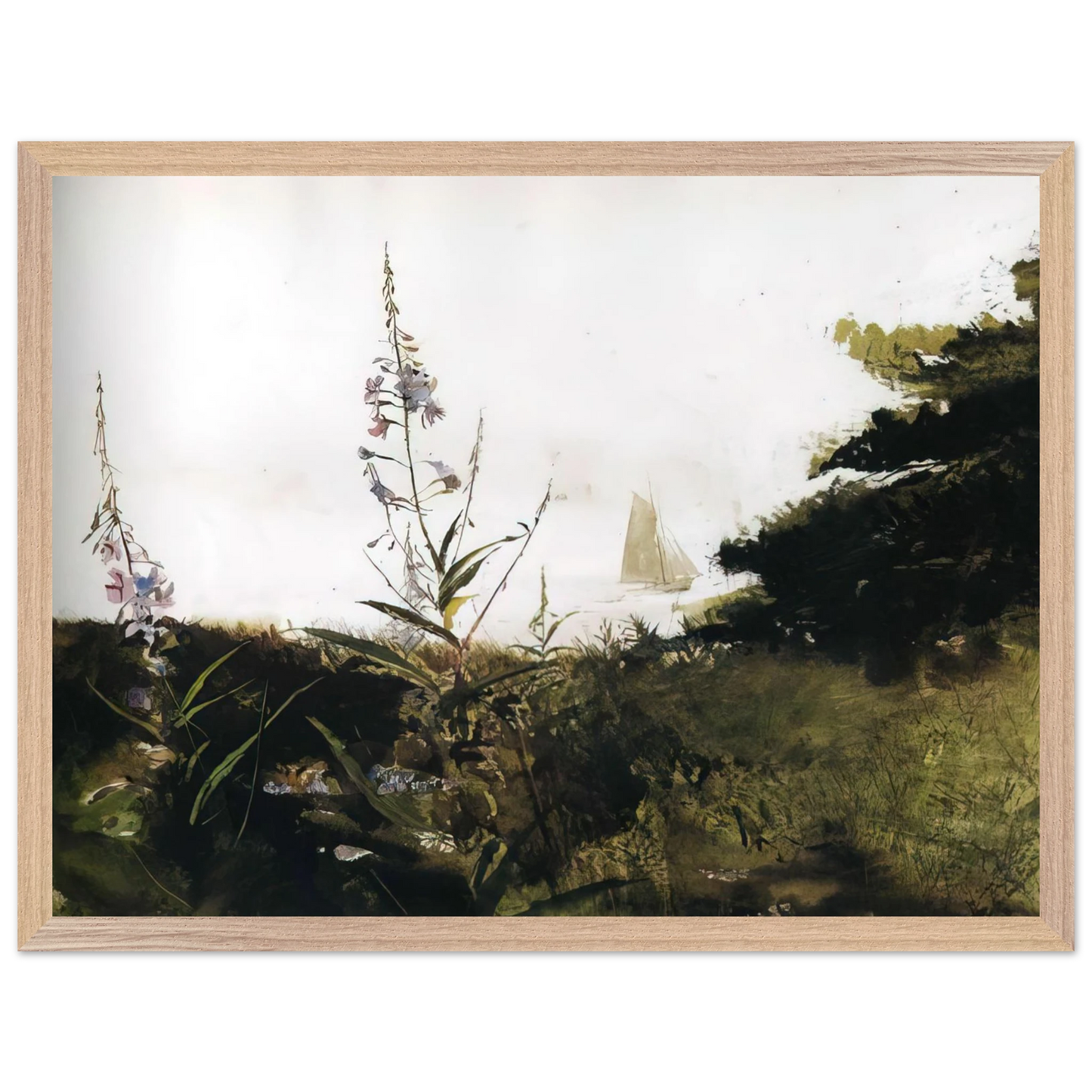 Andrew Wyeth - UNDER SAIL Wall Art - 30x40 cm / 12x16 inches - Premium Wooden Framed Poster With Fine Art Paper-canvas - White frame