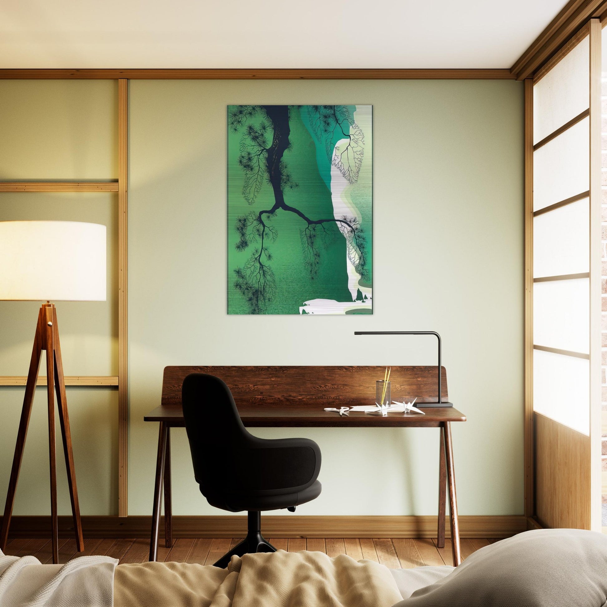 Sea Cliffs and Pine Branch - Eyvind Earle Brushed Aluminum Print - 70x100 cm / 28x40 inches | Eyvind Earle Aluminum Print | Eyvind Earle Prints