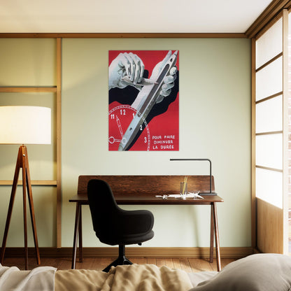 PROJECT OF POSTER THE CENTER OF TEXTILE WORKERS IN BELGIUM TO REDUCE WORKING HOURS 1938 - Rene Magritte Brushed Aluminum Print - 70x100 cm / 28x40 inches | Rene Magritte Aluminum Print | Rene Magritte Prints