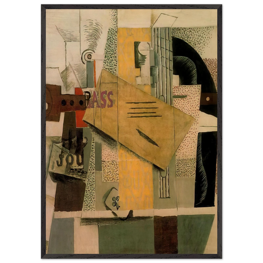Clarinet bottle of bass newspaper ace of clubs - 1913 - Pablo Picasso 70x100 cm / 28x40 inches Framed Art Print – Black Wooden Frame