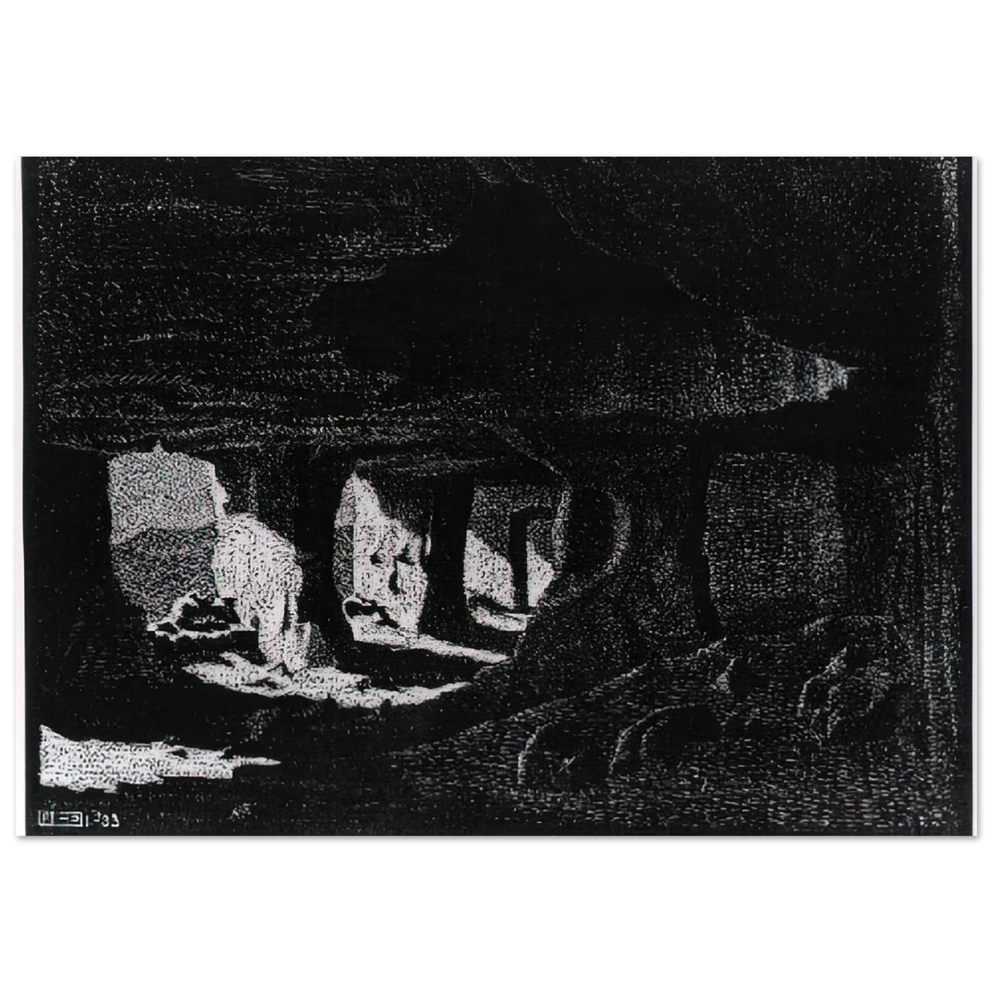 MC Escher - CAVE DWELLINGS NEAR SPERLINGA SICILY Wall Art - 60x80 cm / 24x32 inches - Premium Wooden Framed Poster With Fine Art Paper-canvas - Wood frame