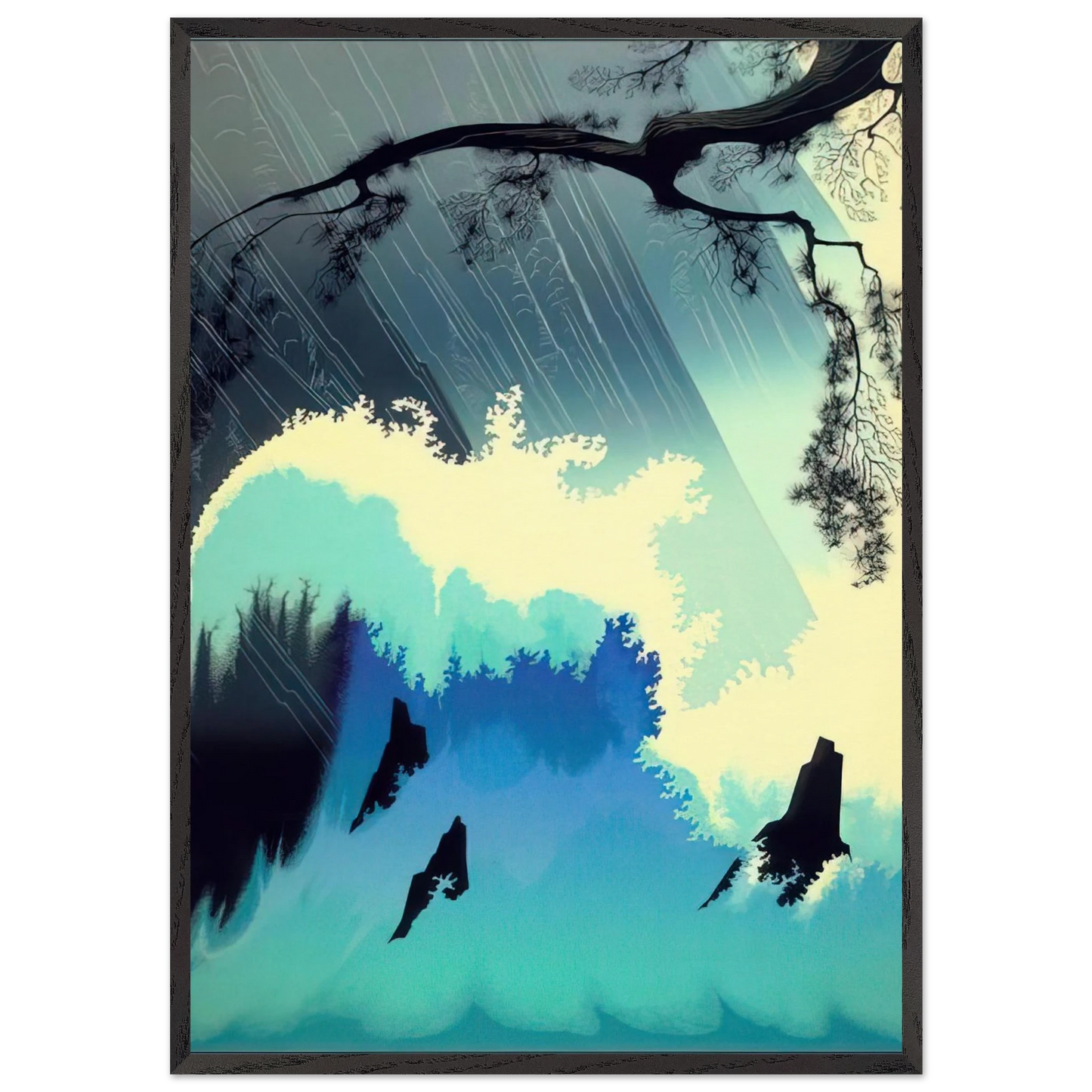 Ocean Splash - Eyvind Earle 70x100 cm / 28x40 inches Framed Art Print – Black Wooden Frame