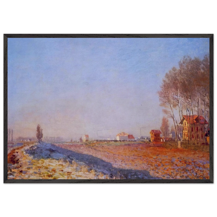 The Plain of Colombes White Frost - claude monet 70x100 cm / 28x40 inches Framed Art Print – Black Wooden Frame