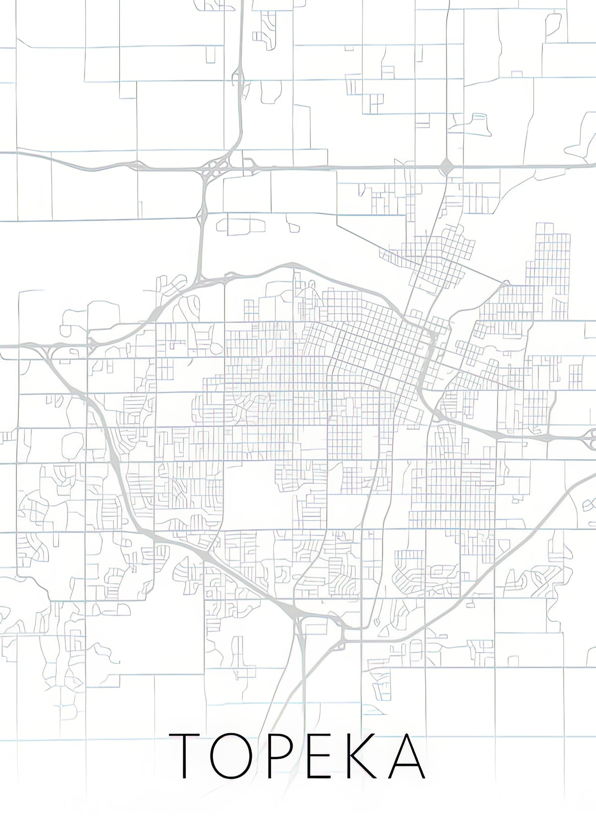 City Map of Topeka KS Art Print | Black & White Series | RedKalion