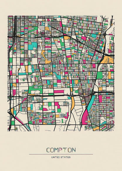 Compton City Map Art Print | Premium Historical Cartography | RedKalion