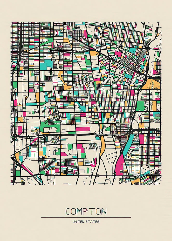 Compton City Map Art Print | Premium Historical Cartography | RedKalion