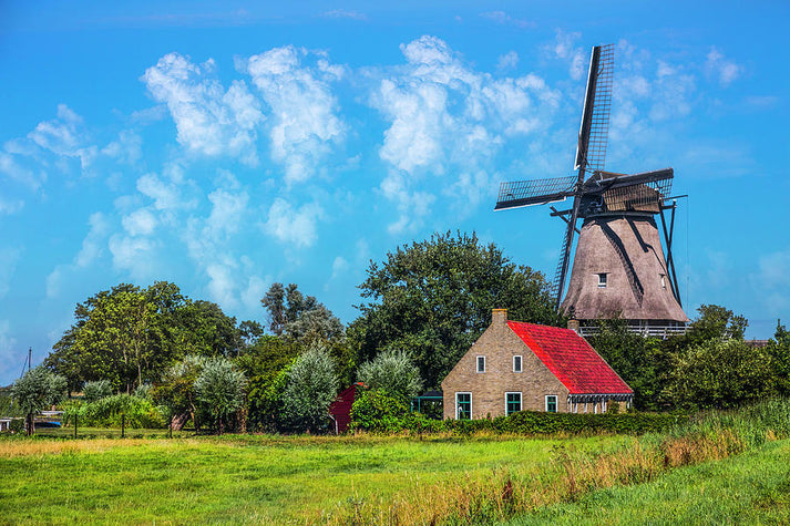 Farm with Windmill Art Print: Dutch Landscape Fine Art Print | RedKalion