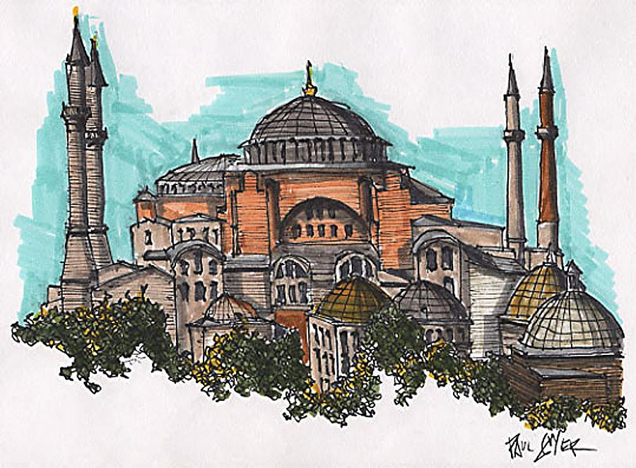 Hagia Sophia Drawing Art Print | Museum-Quality Reproduction | RedKalion