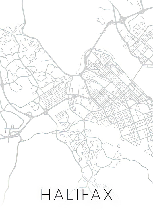 Halifax Nova Scotia Canada City Street Map Minimalist Black and White Art Print | RedKalion