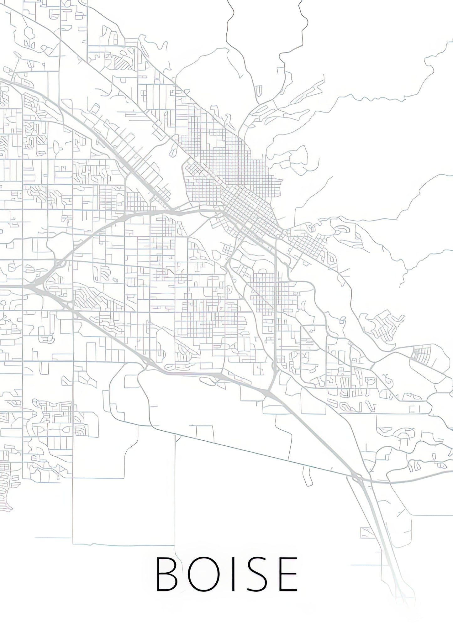 Map of Boise Idaho Art Print | Black & White Minimalist Series | RedKalion