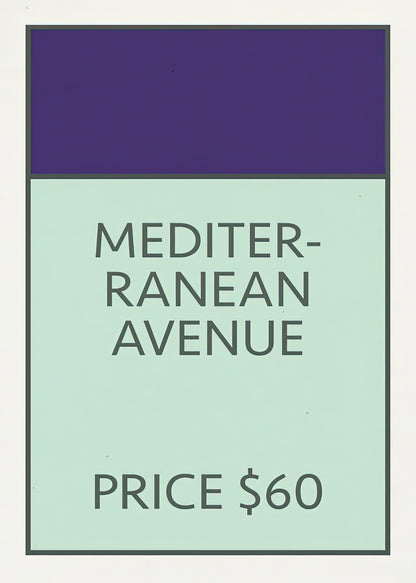 Mediterranean Avenue Vintage Monopoly Card Art Print | RedKalion