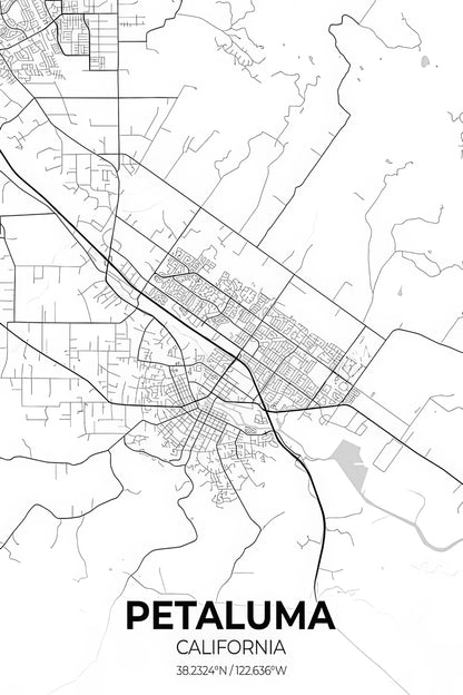 Petaluma City Map Art Print | Premium Cartographic Wall Art | RedKalion