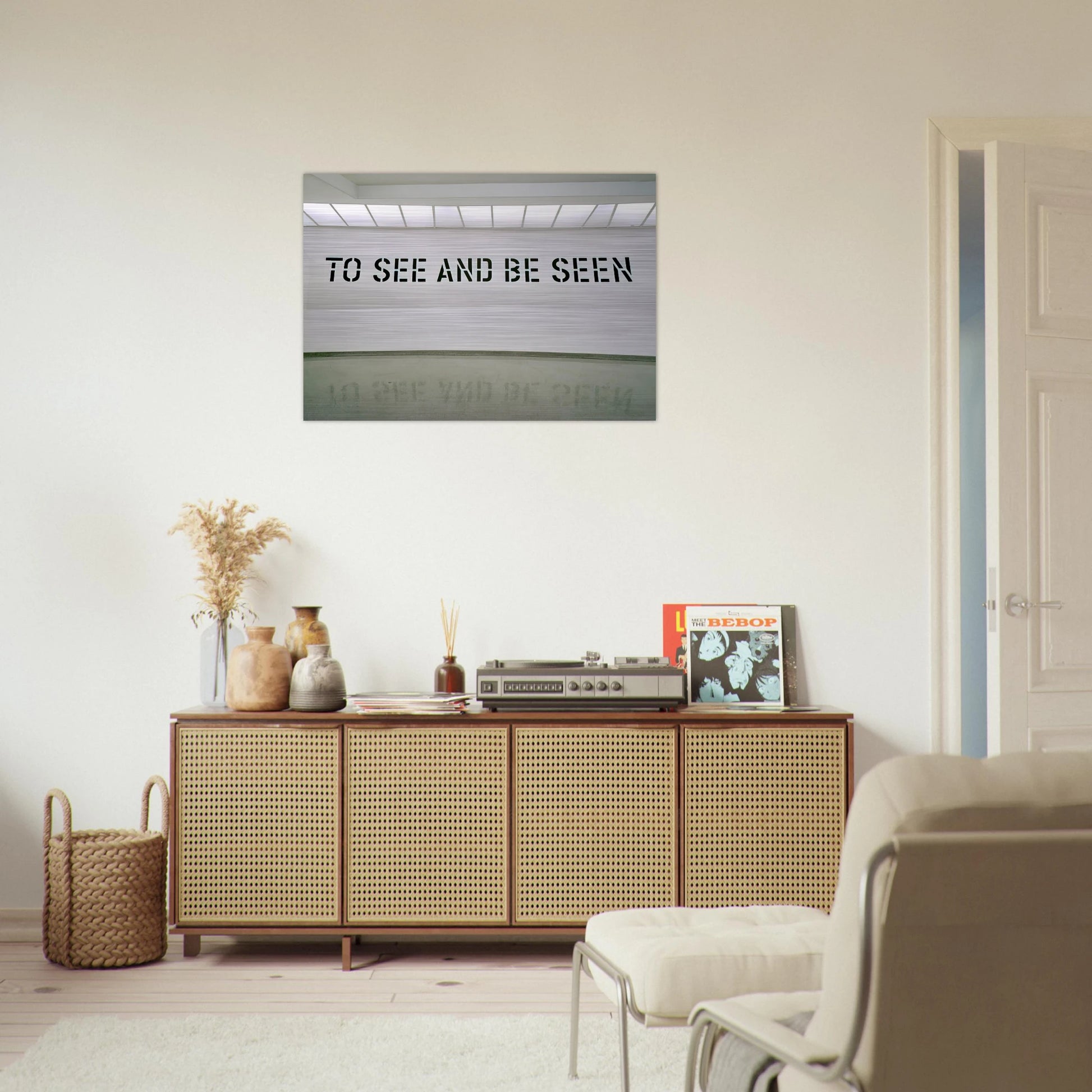 To See and Be Seen - 1972 - Lawrence Weiner Brushed Aluminum Print - 70x100 cm / 28x40 inches | Lawrence Weiner Aluminum Print | Lawrence Weiner Prints