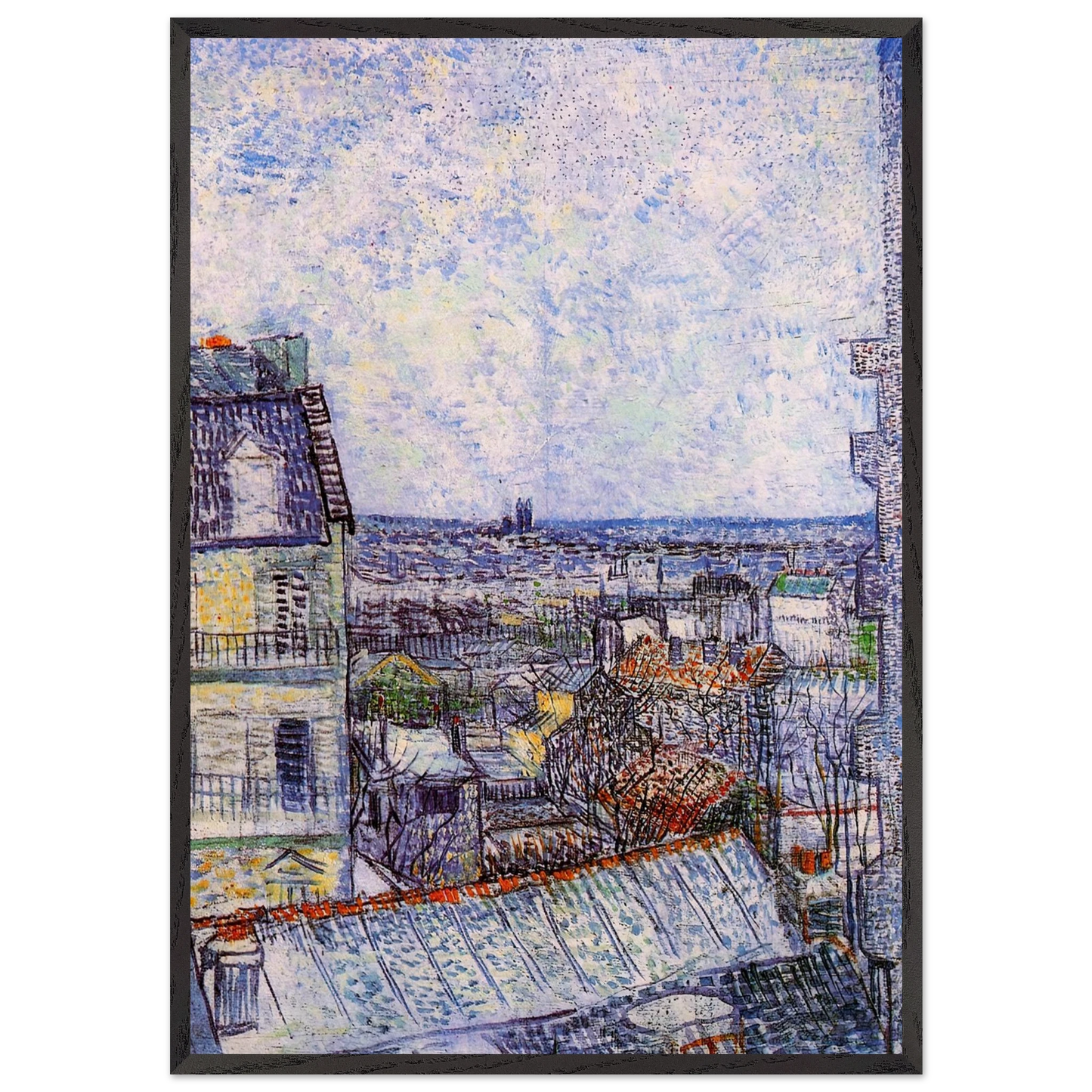 View from Vincents room in the Rue Lepic - Vincent van Gogh 70x100 cm / 28x40 inches Framed Art Print – Black Wooden Frame