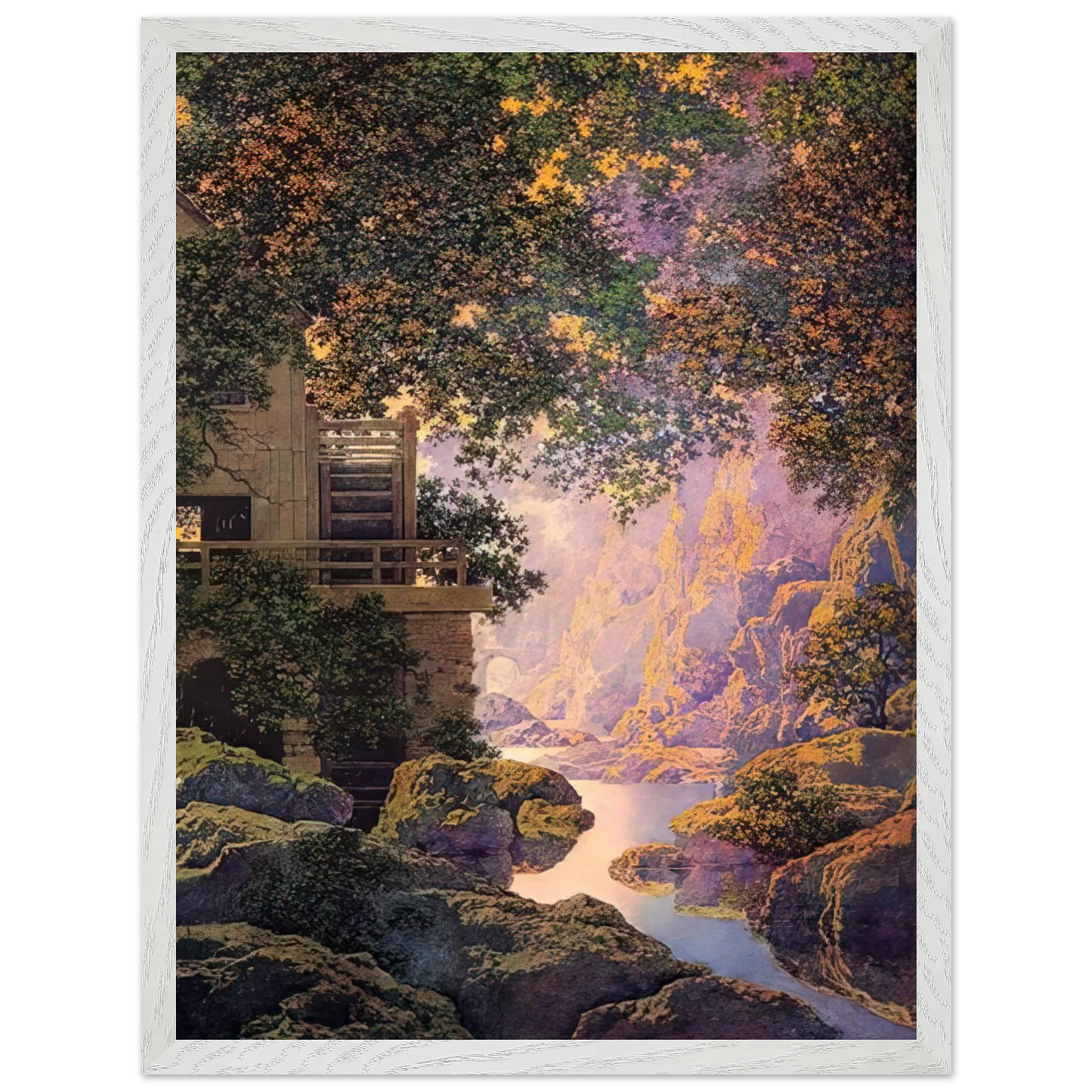 Maxfield Parrish - The Old Glen Mill Large Wall Art - 21x29.7 cm / 8x12" - Premium Wooden Framed Poster With Fine Art Paper-canvas - White frame