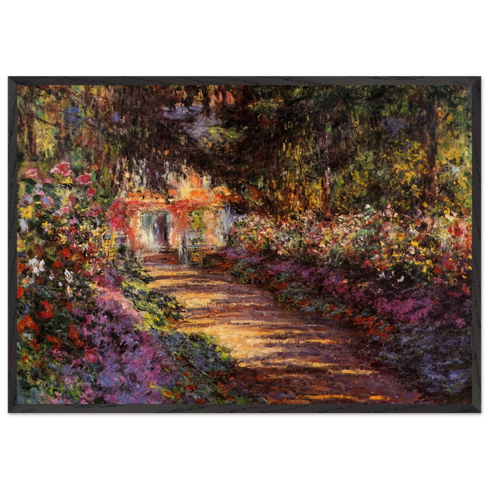 Pathway in Monets Garden at Giverny - claude monet 70x100 cm / 28x40 inches Framed Art Print – Black Wooden Frame