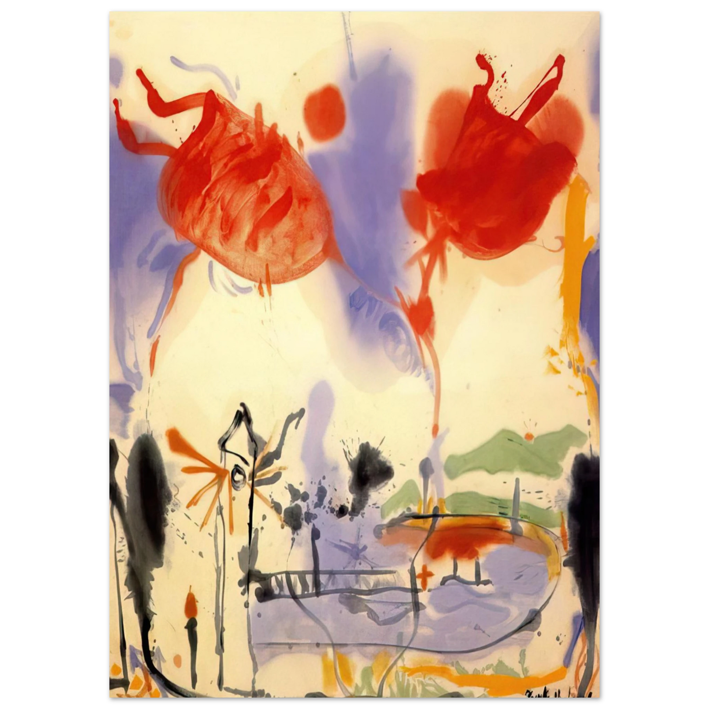 Helen Frankenthaler - Round Trip - 1957 Wall art - 28x43  cm / XL (11x17 inches) - Premium Wooden Framed Poster With Fine Art Paper-canvas - White frame