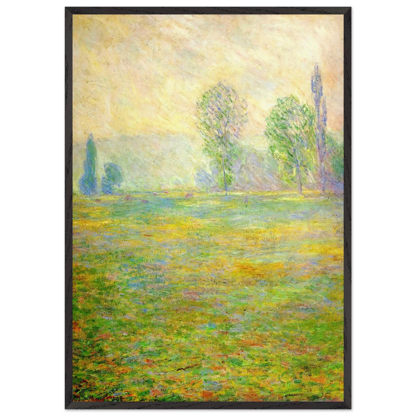 Meadows in Giverny - claude monet 70x100 cm / 28x40 inches Framed Art Print – Black Wooden Frame