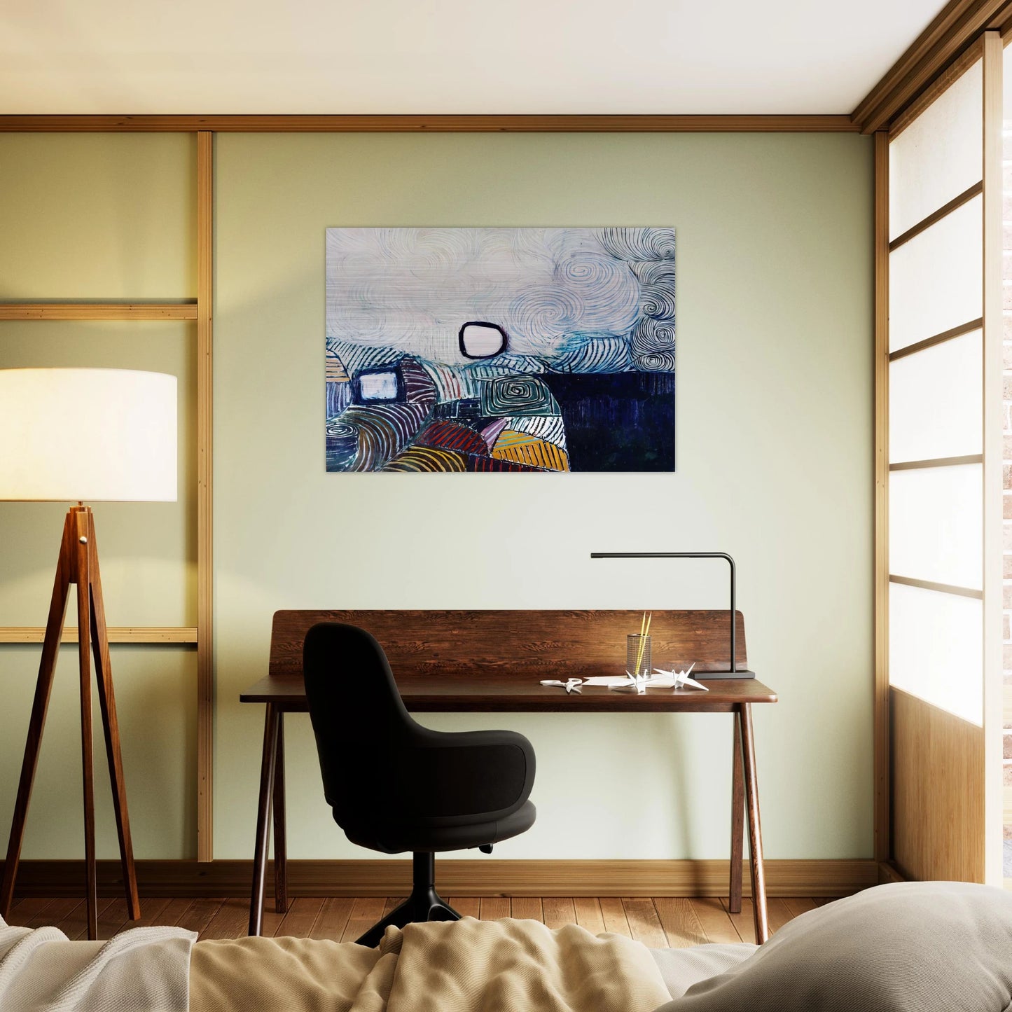 Spiral Development in Green Violet Blue  Gold - 1951 - Victor Pasmore Brushed Aluminum Print - 70x100 cm / 28x40 inches | Victor Pasmore Aluminum Print | Victor Pasmore Prints