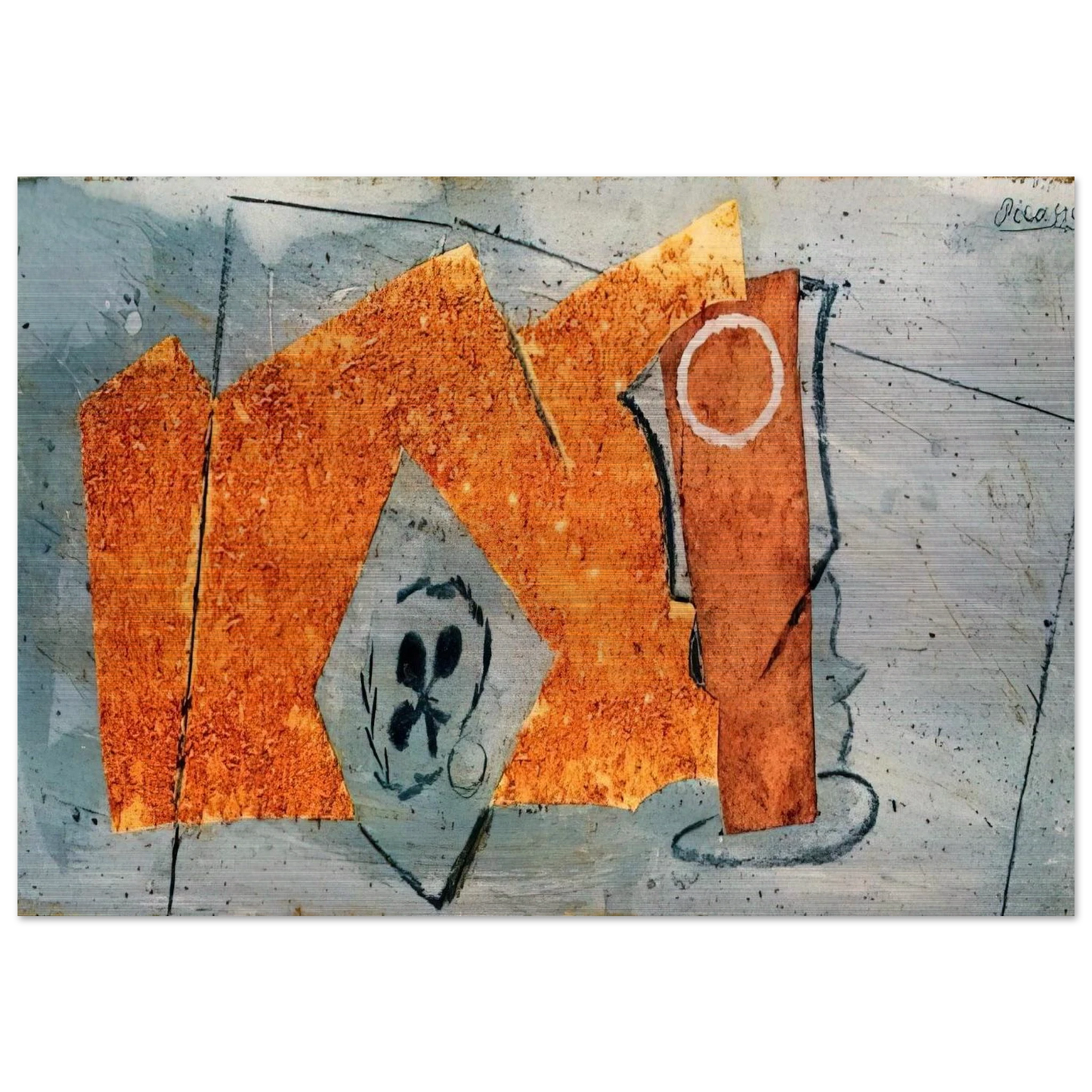 Playing Card and Glass - 1914 - Pablo Picasso Brushed Aluminum Print - 70x100 cm / 28x40 inches | Pablo Picasso Aluminum Print | Pablo Picasso Prints