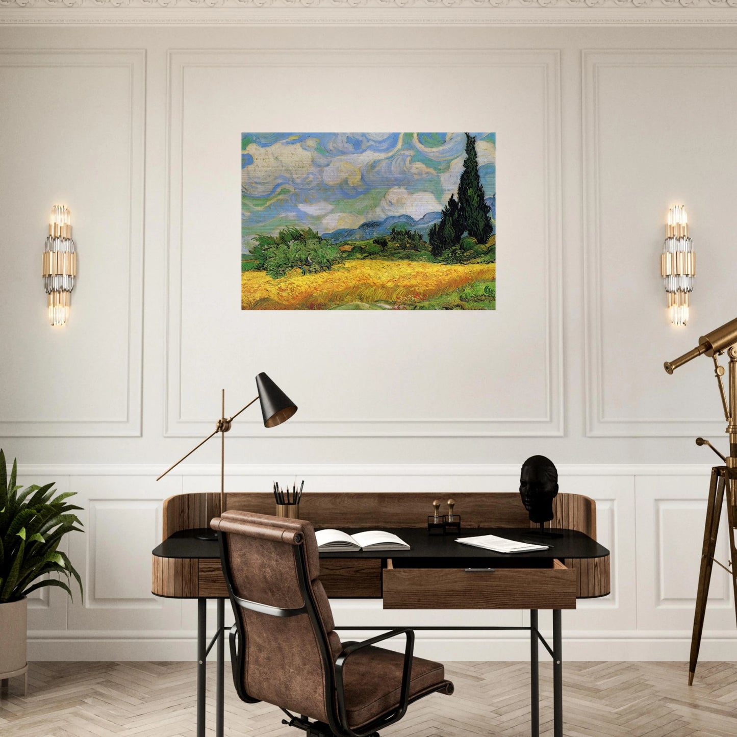 Wheat Field with Cypresses at the Haude Galline near Eygalieres - Vincent van Gogh Brushed Aluminum Print - 70x100 cm / 28x40 inches | Vincent van Gogh Aluminum Print | Vincent van Gogh Prints