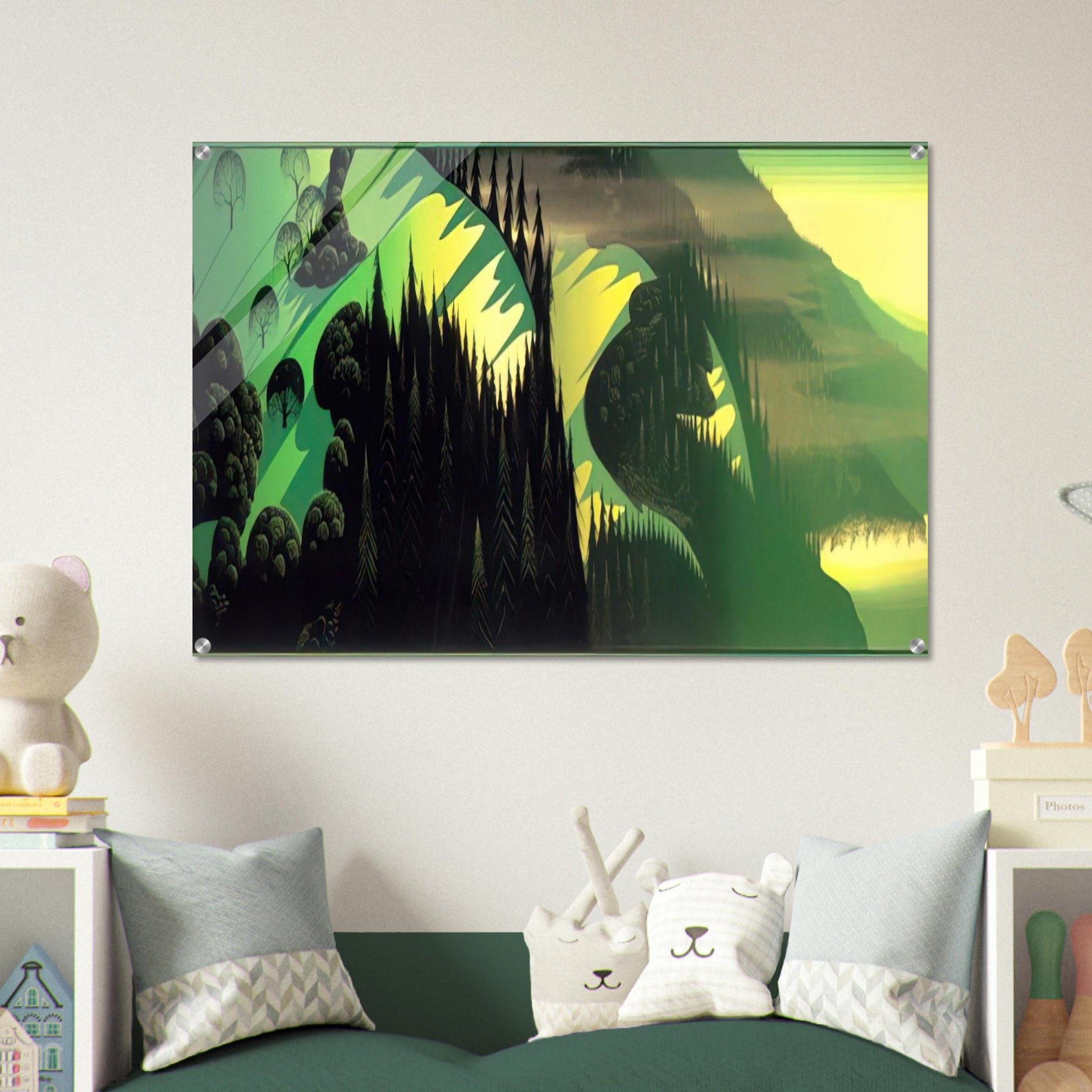 Three Pastures by the Sea - Eyvind Earle Acrylic Print - 70x100 cm / 28x40″ inches