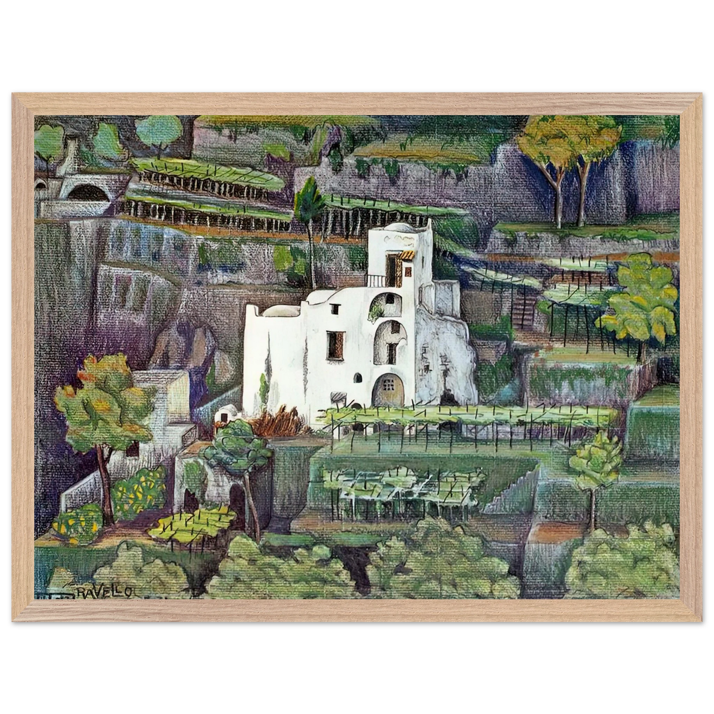 MC Escher - FARMHOUSE RAVELLO COLOUR Wall Art - 30x40 cm / 12x16 inches - Premium Wooden Framed Poster With Fine Art Paper-canvas - Black frame