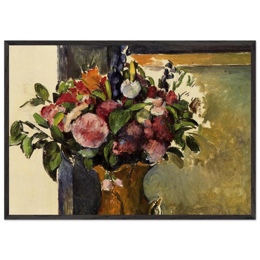 FLOWERS IN A VASE N3 - Paul Cezanne 70x100 cm / 28x40 inches Framed Art Print – Black Wooden Frame