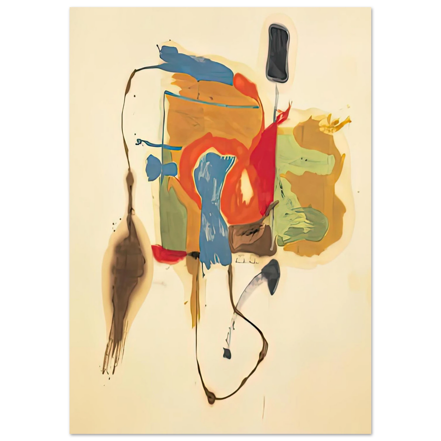 Helen Frankenthaler - Blue Form in a Scene, 1961- Wall Art - 60x80 cm / 24x32 inches - Premium Wooden Framed Poster With Fine Art Paper-canvas - White frame