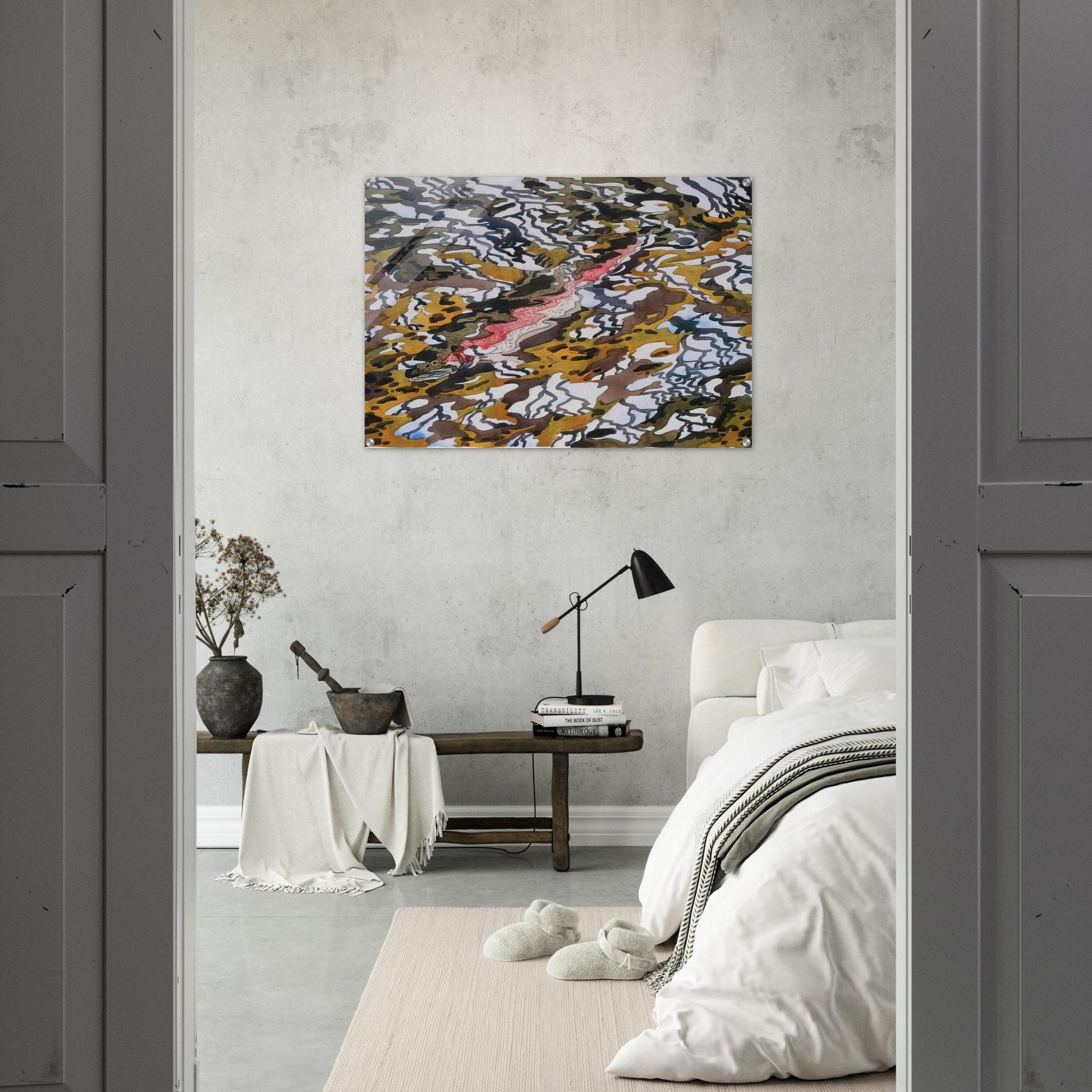 Trout and Reflected Tree - 1985 - Neil Welliver Acrylic Print - 70x100 cm / 28x40″ inches | Neil Welliver Wall Art | Neil Welliver Prints