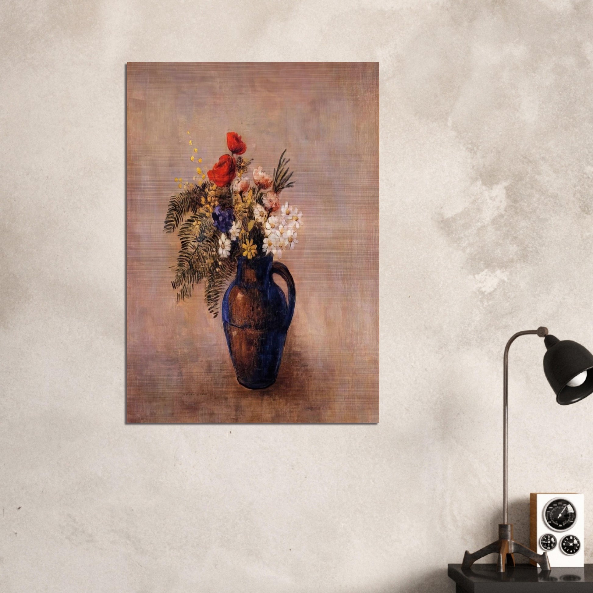 BOUQUET OF FLOWERS IN A BLUE VASE - Odilon Redon Brushed Aluminum Print - 70x100 cm / 28x40 inches | Odilon Redon Aluminum Print | Odilon Redon Prints