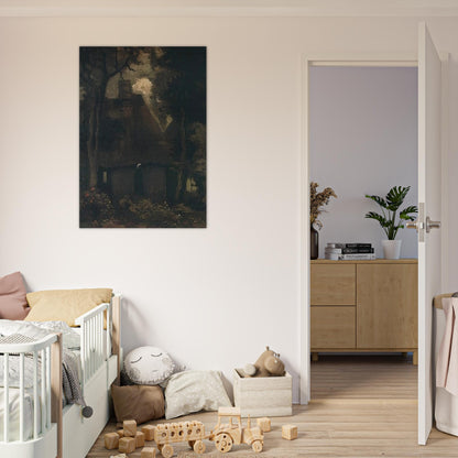 Cottage with Trees and Peasant Woman - Vincent van Gogh Brushed Aluminum Print - 70x100 cm / 28x40 inches | Vincent van Gogh Aluminum Print | Vincent van Gogh Prints