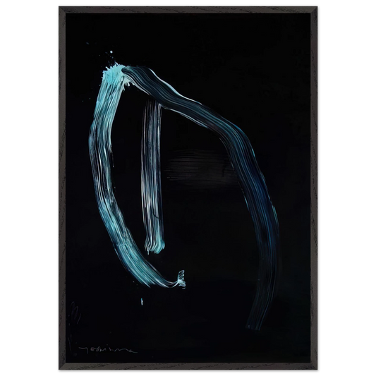 Blue Calligraphic Lines on Dark Blue - 1963 - Jiro Yoshihara 70x100 cm / 28x40 inches Framed Art Print – Black Wooden Frame