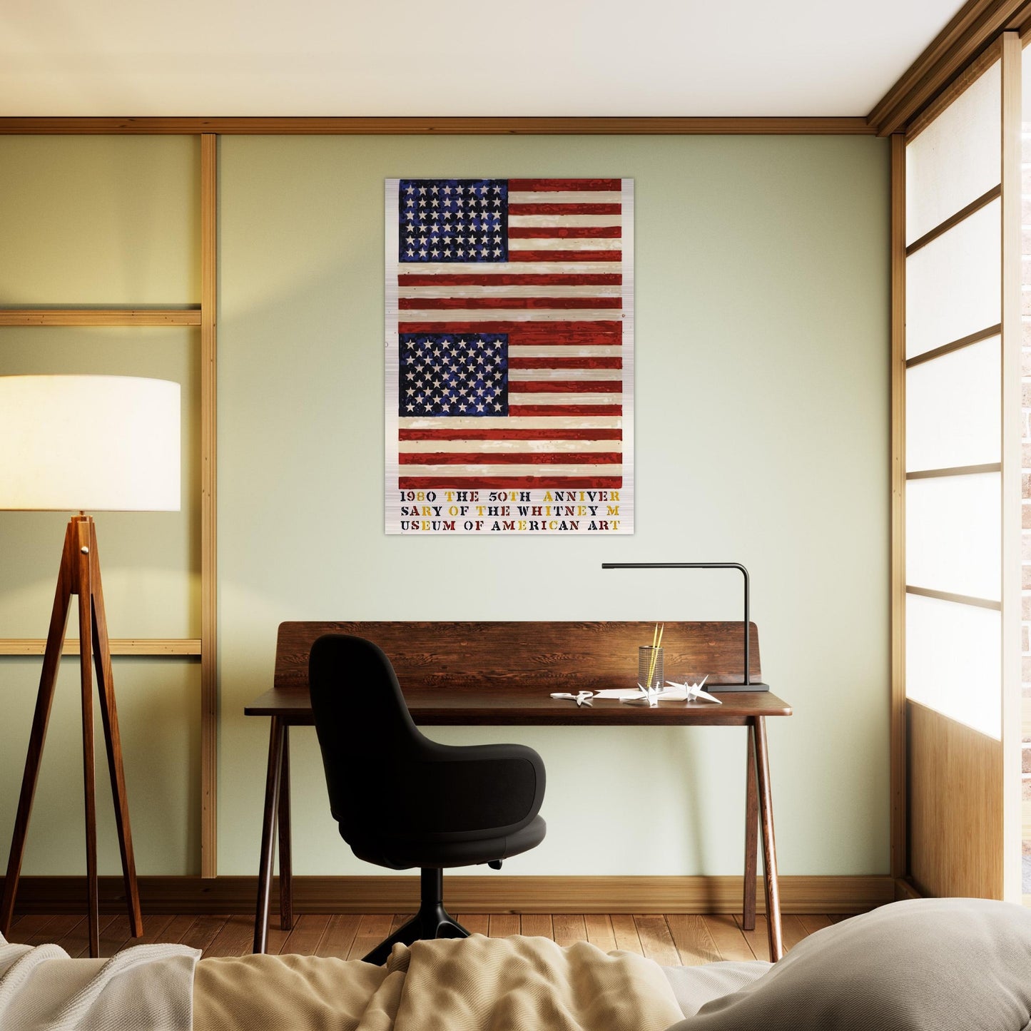 TWO FLAGS WHITNEY ANNIVERSARY ULAE 207 1980 - Jasper Johns Brushed Aluminum Print - 70x100 cm / 28x40 inches | Jasper Johns Aluminum Print | Jasper Johns Prints