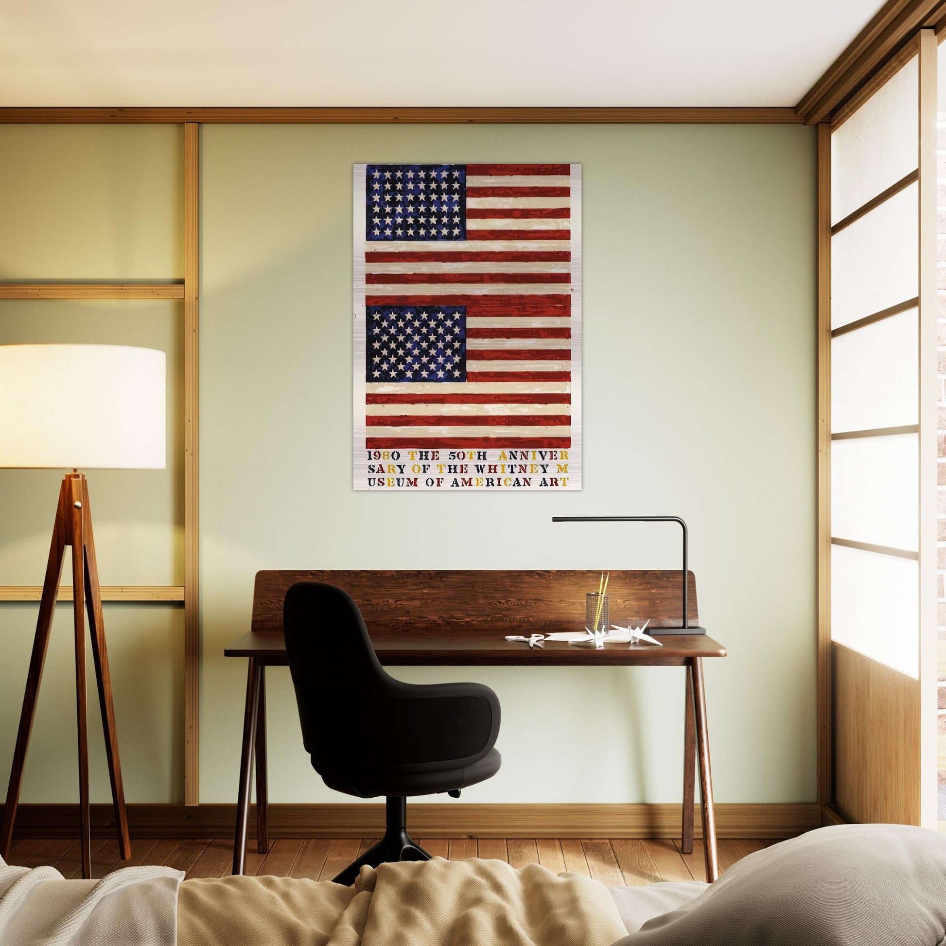 TWO FLAGS WHITNEY ANNIVERSARY ULAE 207 1980 - Jasper Johns Brushed Aluminum Print - 70x100 cm / 28x40 inches | Jasper Johns Aluminum Print | Jasper Johns Prints